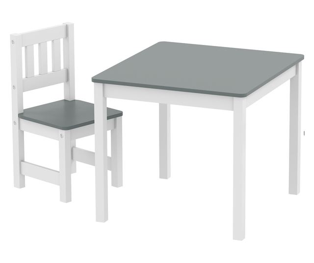 Gyerek asztal és szék szett 3-8 év Szürke és Fehér Fa