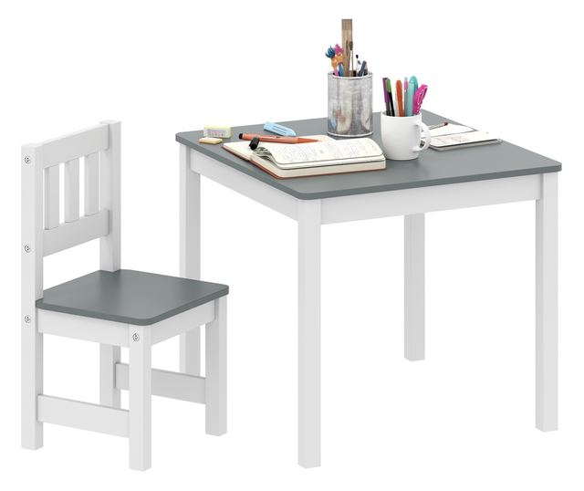 Gyerek asztal és szék szett 3-8 év Szürke és Fehér Fa