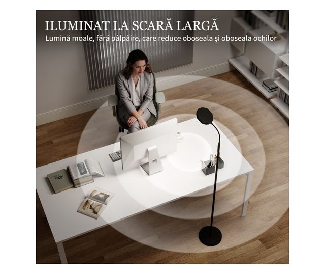 LED Állólámpa Távirányítóval, Forgatható Fejjel, Fényerő- és Hőmérséklet-szabályozással, Fekete