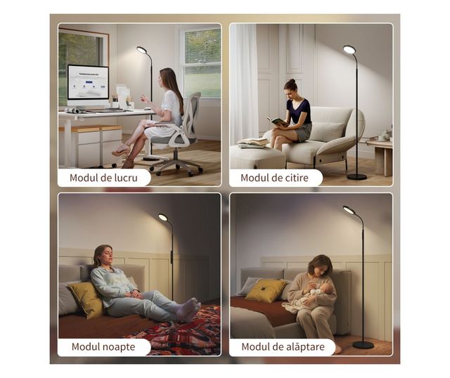 LED Állólámpa Távirányítóval, Forgatható Fejjel, Fényerő- és Hőmérséklet-szabályozással, Fekete