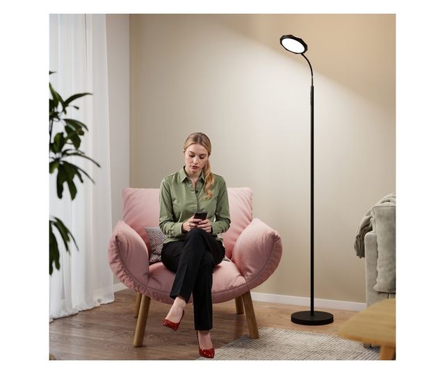 LED Állólámpa Távirányítóval, Forgatható Fejjel, Fényerő- és Hőmérséklet-szabályozással, Fekete