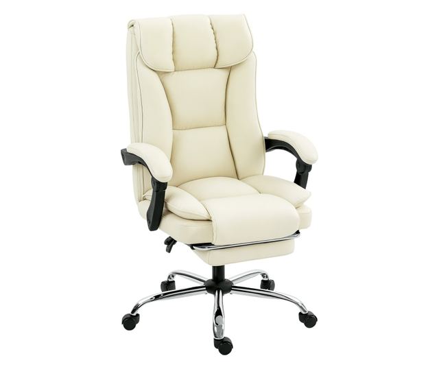 Dönthető irodai szék lábtartóval, dupla párnázással és műbőrrel, bézs