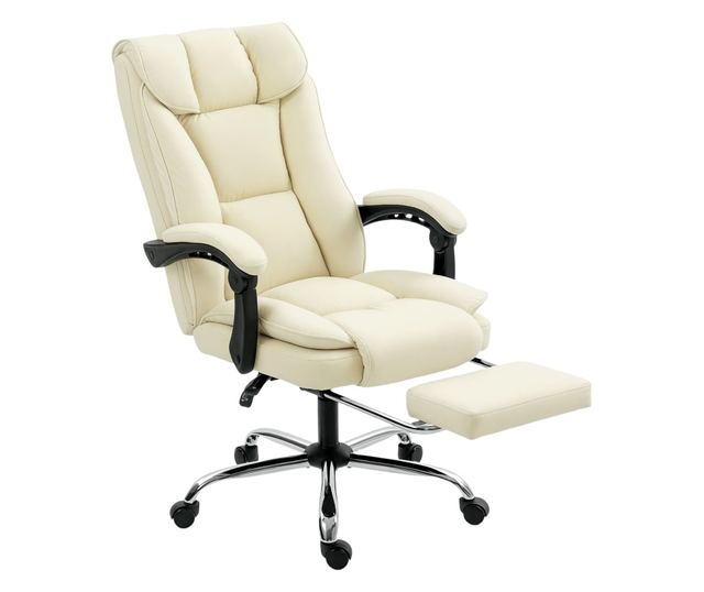 Dönthető irodai szék lábtartóval, dupla párnázással és műbőrrel, bézs