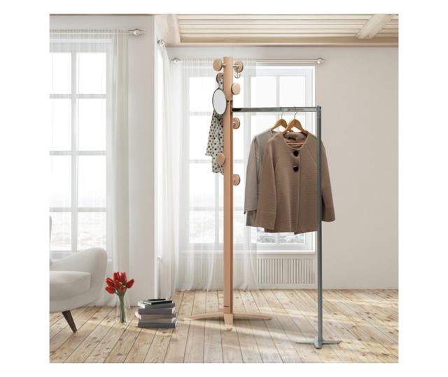 Bővíthető ruhaállvány, Foppapedretti, ESPANSIVA LUX, Natúr fa