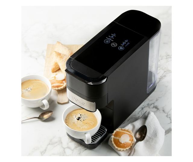 DOMO 4in1 automata eszpresszógép, 20 bar, 1.5 liter, Nespresso/Dolce Gusto/őrölt kávé/ESE pod kompatibilis, érintőpanel, kivehet