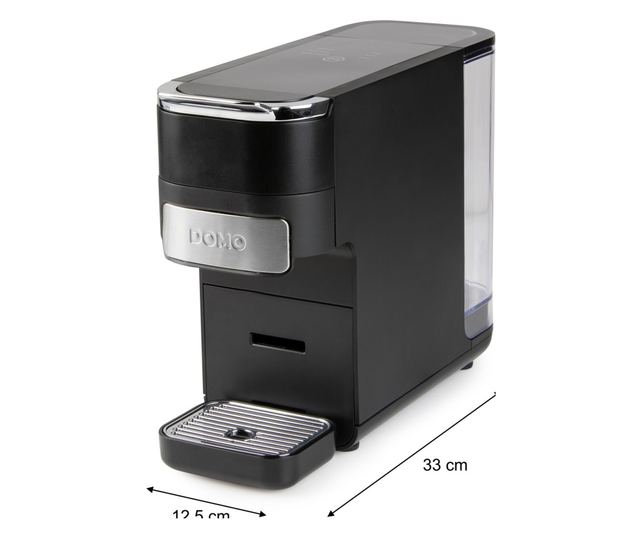 DOMO 4in1 automata eszpresszógép, 20 bar, 1.5 liter, Nespresso/Dolce Gusto/őrölt kávé/ESE pod kompatibilis, érintőpanel, kivehet
