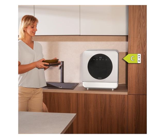 Mini mosogatógép, Cecotec Bolero Aguazero Mini, 2 az 1-ben hálózati/tartályos, 5 literes kapacitás, 6 program, fehér, 46x45.2x42