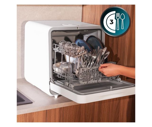 Mini mosogatógép, Cecotec Bolero Aguazero Mini, 2 az 1-ben hálózati/tartályos, 5 literes kapacitás, 6 program, fehér, 46x45.2x42