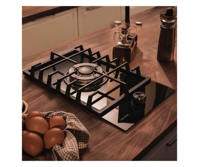 Cecotec beépíthető gázfőzőlap, Bolero Squad G, 29 cm, 1 WOK égő 3.5 kW, öntöttvas rács, forgókapcsolók elektromos gyújtással, bi