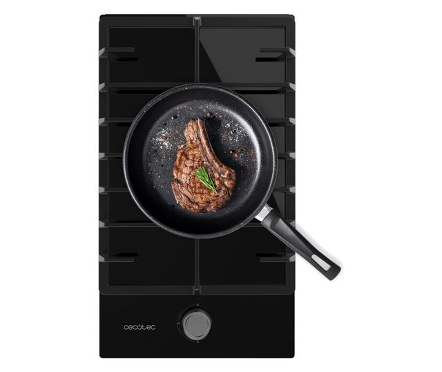 Cecotec beépíthető gázfőzőlap, Bolero Squad G, 29 cm, 1 WOK égő 3.5 kW, öntöttvas rács, forgókapcsolók elektromos gyújtással, bi