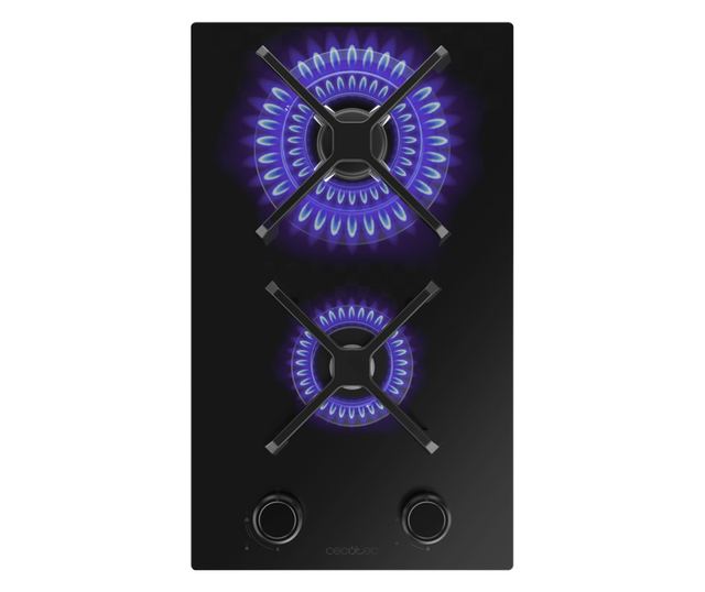 Cecotec beépíthető gázfőzőlap, Bolero Squad G, 29 cm, 1 WOK égő 3.4 kW, 1 félgyors égő 1.8 kW, öntöttvas rács, forgókapcsolók el