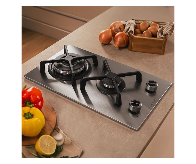 Cecotec beépíthető gázfőzőlap, Bolero Squad G, 29 cm, 1 WOK égő 3.4 kW, 1 félgyors égő 1.8 kW, öntöttvas rács, forgókapcsolók el