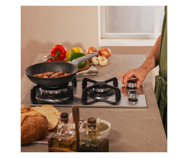 Cecotec beépíthető gázfőzőlap, Bolero Squad G, 29 cm, 1 WOK égő 3.4 kW, 1 félgyors égő 1.8 kW, öntöttvas rács, forgókapcsolók el