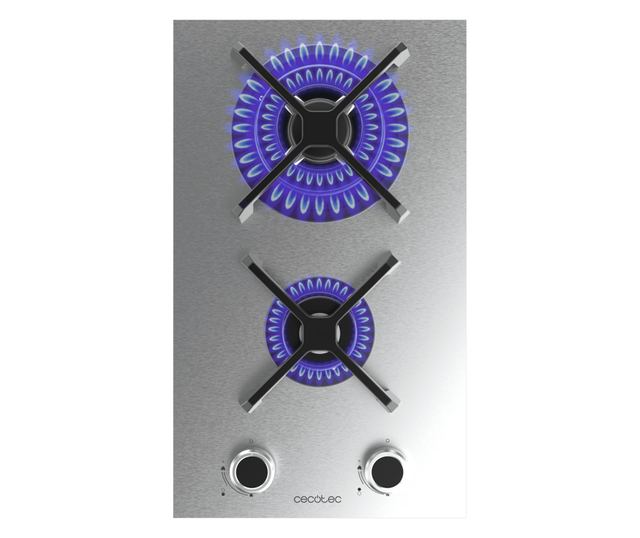 Cecotec beépíthető gázfőzőlap, Bolero Squad G, 29 cm, 1 WOK égő 3.4 kW, 1 félgyors égő 1.8 kW, öntöttvas rács, forgókapcsolók el