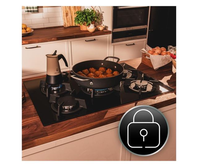 Cecotec Bolero Squad G beépíthető gázfőzőlap, 5 égős, 3.5 kW WOK égő, 75 cm, fekete