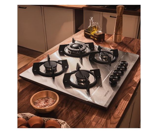 Cecotec Bolero Squad G beépíthető gázfőzőlap, 58 cm, 4 égős, inox, 8 kW