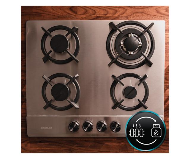 Cecotec Bolero Squad G beépíthető gázfőzőlap, 58 cm, 4 égős, inox, 8 kW