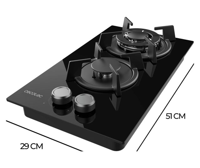 Cecotec Bolero Squad G beépíthető gázfőzőlap, 2 égős, fekete, 29x51cm