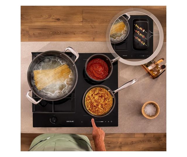 Cecotec Bolero Squad Hybrid beépíthető főzőlap, 58 cm, 6.25 kW, 3.4 kW WOK égő, fekete