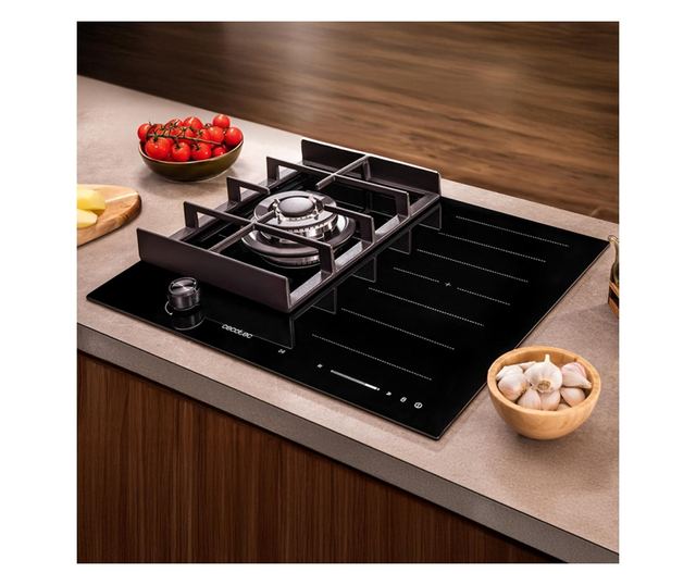 Cecotec Bolero Squad Hybrid beépíthető főzőlap, 58 cm, 6.25 kW, 3.4 kW WOK égő, fekete