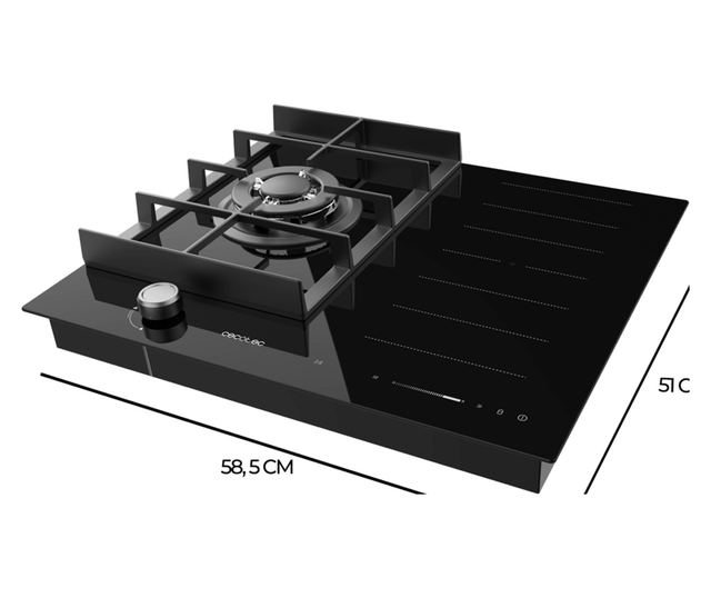 Cecotec Bolero Squad Hybrid beépíthető főzőlap, 58 cm, 6.25 kW, 3.4 kW WOK égő, fekete