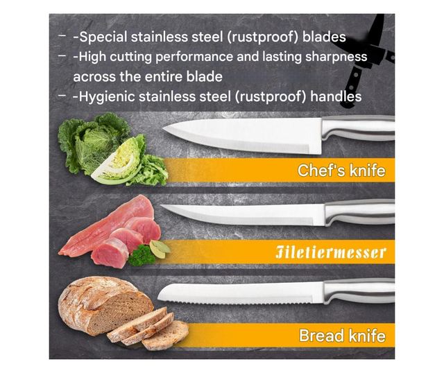 Classbach 5 részes Konyhakés Készlet, Rozsdamentes Acél/Fekete