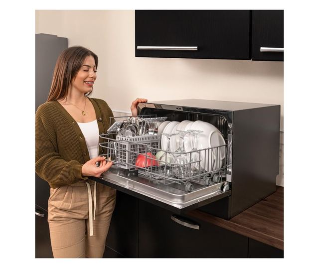 CECOTEC Bolero Aguazero Dark Mini beépíthető mini mosogatógép, 6 terítékes, 8 program, fekete, méretek 59x57.5x51.8cm