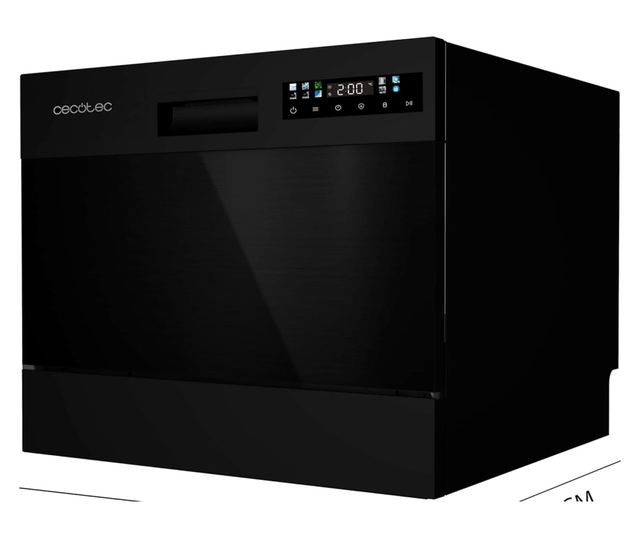 CECOTEC Bolero Aguazero Dark Mini beépíthető mini mosogatógép, 6 terítékes, 8 program, fekete, méretek 59x57.5x51.8cm