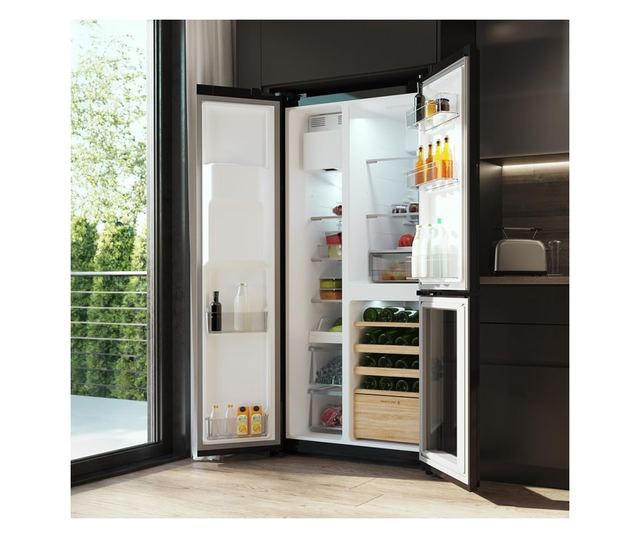 Side-by-side hűtőszekrény borhűtővel, Cecotec, Bolero CoolMarket, 529 liter, fekete