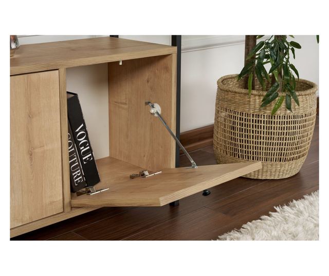 Hannah Home Komód, 100% Forgácslap Melamin, Fém Váz, 120x75x30 cm, Solace Tölgy Fekete