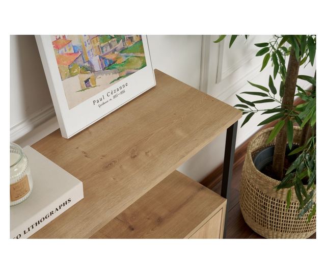 Hannah Home Komód, 100% Forgácslap Melamin, Fém Váz, 120x75x30 cm, Solace Tölgy Fekete