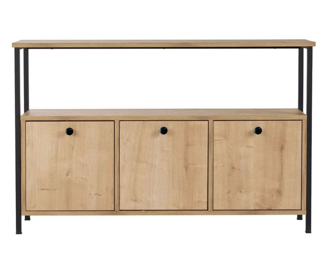 Hannah Home Komód, 100% Forgácslap Melamin, Fém Váz, 120x75x30 cm, Solace Tölgy Fekete