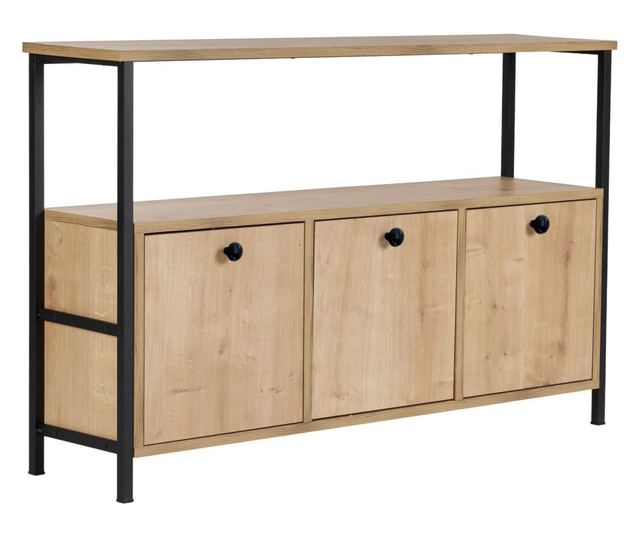 Hannah Home Komód, 100% Forgácslap Melamin, Fém Váz, 120x75x30 cm, Solace Tölgy Fekete