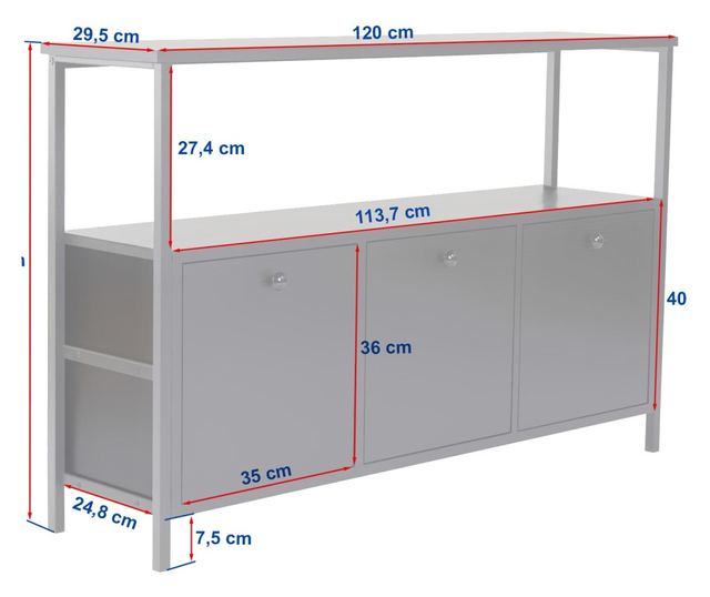 Hannah Home Komód, 100% Forgácslap Melamin, Fém Váz, 120x75x30 cm, Solace Tölgy Fekete