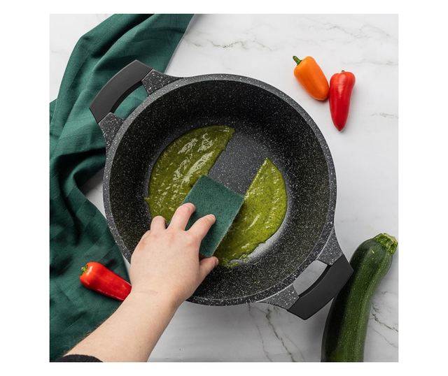 Royalty Line RL-BS30ML mélyfazék, 30 cm, 7 l, márvány tapadásmentes bevonat, üvegfedél, PFOA-mentes, indukciós, fekete