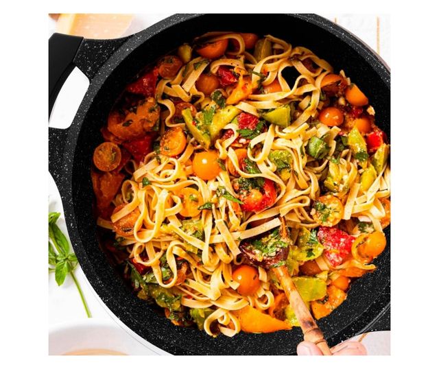 Royalty Line RL-BS30ML mélyfazék, 30 cm, 7 l, márvány tapadásmentes bevonat, üvegfedél, PFOA-mentes, indukciós, fekete