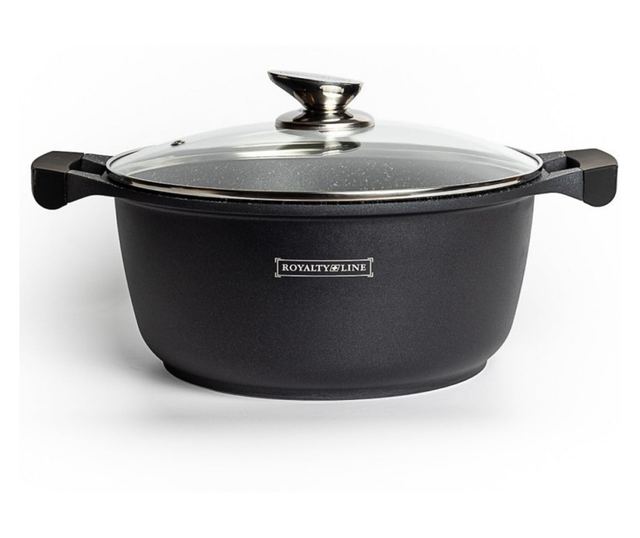Royalty Line RL-BS30ML mélyfazék, 30 cm, 7 l, márvány tapadásmentes bevonat, üvegfedél, PFOA-mentes, indukciós, fekete