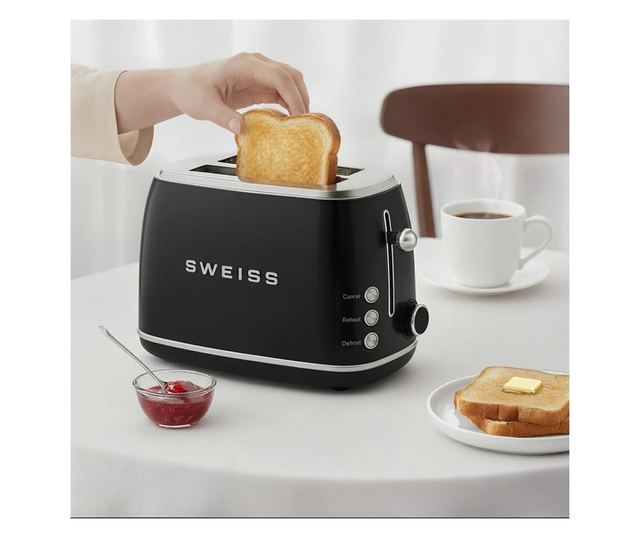Retro S Kenyérpirító, Sweiss, 2 szeletes, Fekete