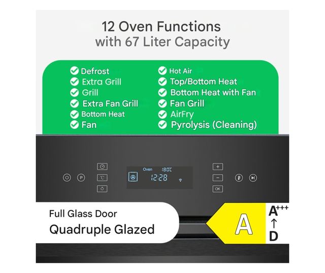 Beépíthető elektromos sütő, Bomann, 67 liter, fekete