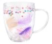 Duplafalú üveg bögre toll- és pasztellgyöngy betéttel, 350 ml, Aurora Bloom