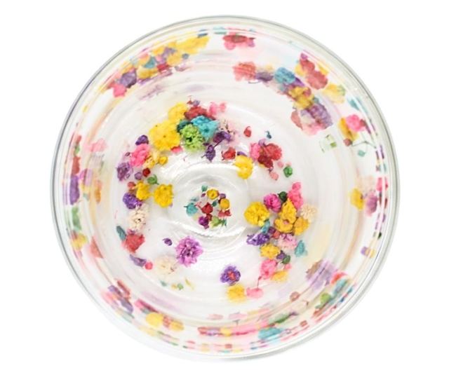 Többszínű szárított virágbetétes, dupla falú boroszilikát üveg pohár, 200 ml, Aurora Bloom