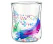 Üveg lila, zöld tollbetéttel és pasztell színű gyöngyökkel, dupla falú, boroszilikát üveg, 200 ml, Aurora Bloom