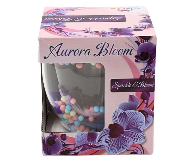 Üveg pasztell színű tollakkal és gyöngyökkel, rózsaszín és lila, dupla falú, boroszilikát üveg, 250 ml, Aurora Bloom