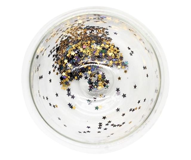 Üveg szürke és arany csillám konfetti betéttel, dupla falú, boroszilikát üveg, 250 ml, Aurora Glow