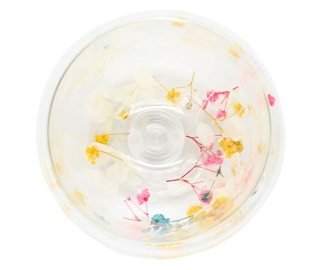 Üveg szárított virágbetéttel, hortenziával és menyasszonyi fátyollal, fehér és sárga, dupla falú, boroszilikát üveg, 250 ml, Aur