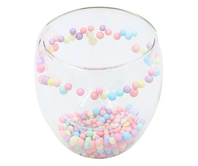 Üveg pasztell színű gyöngybetéttel, dupla falú, boroszilikát üveg, 250 ml, Aurora Bloom