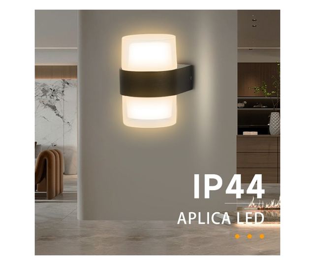 Beltéri/Kültéri LED fali lámpa Techstar® 135 R, teljesítmény 10W, fényszín 3000K, 600 Lm, 13,5x8,2 cm, IP55 vízálló, fekete