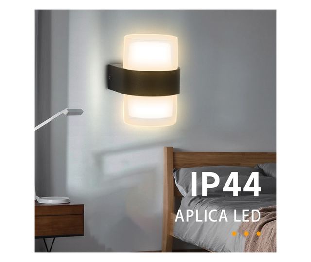 Beltéri/Kültéri LED fali lámpa Techstar® 135 R, teljesítmény 10W, fényszín 3000K, 600 Lm, 13,5x8,2 cm, IP55 vízálló, fekete