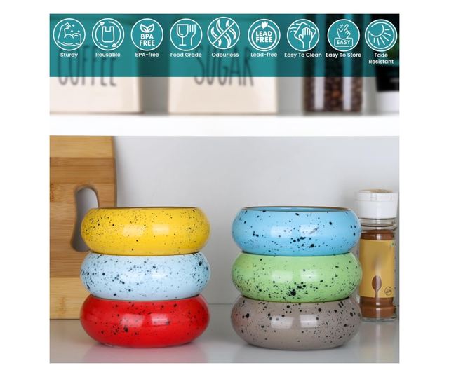 Belle Vous Kerámia Tálkészlet, 6 db, 300 ml, Desszert/Tészta/Leveses Tál, 12,5 x 5 cm, Többszínű