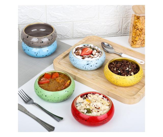 Belle Vous Kerámia Tálkészlet, 6 db, 300 ml, Desszert/Tészta/Leveses Tál, 12,5 x 5 cm, Többszínű